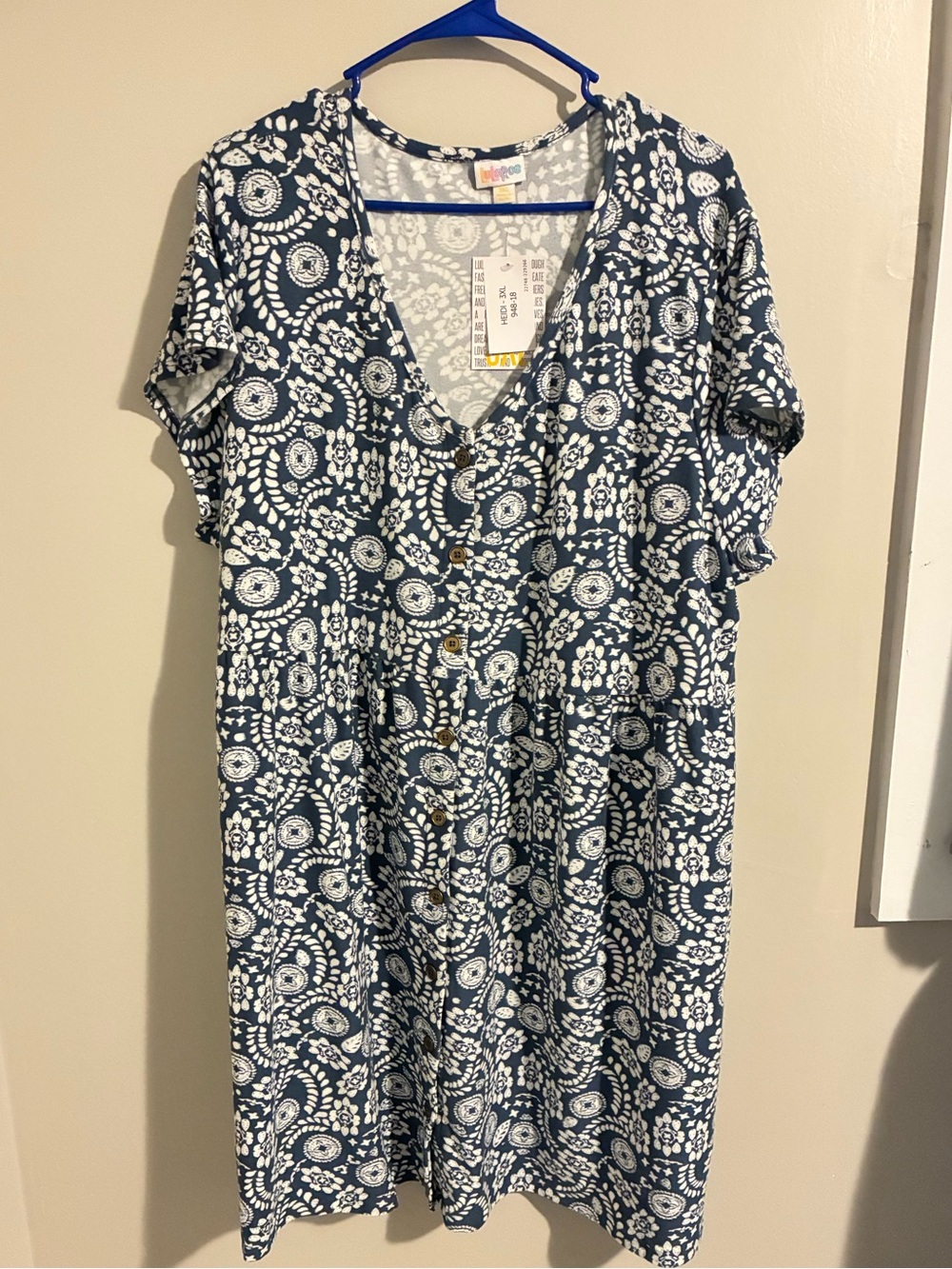 LuLaRoe Navy and White Floral V-Neck Heidi Dress